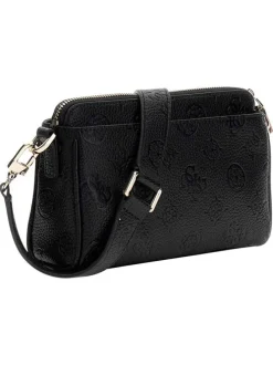 Sac à bandoulière amovible et réglable noir pourvu d'un motif monogramme embossé