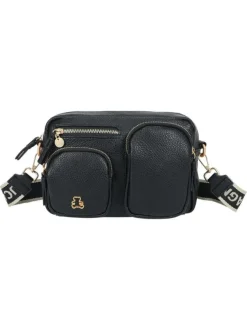 Sac à bandoulière amovible noir effet grainé avec logo de la marque
