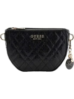 Sac à bandoulière amovible noir matelassé orné d'un motif monogramme