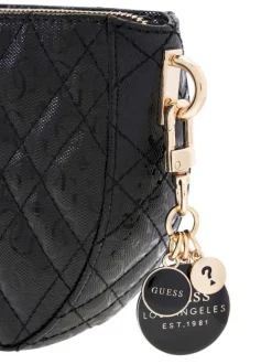 Sac à bandoulière amovible noir matelassé orné d'un motif monogramme