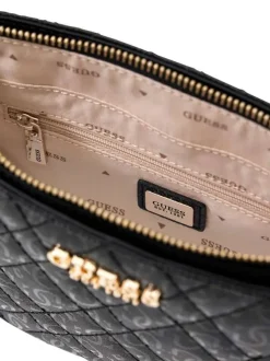 Sac à bandoulière amovible noir matelassé orné d'un motif monogramme