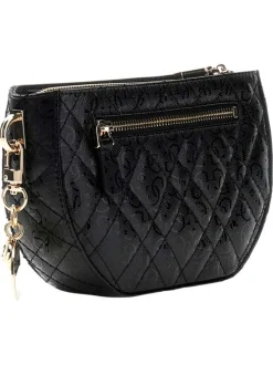 Sac à bandoulière amovible noir matelassé orné d'un motif monogramme
