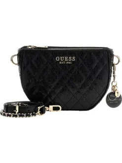 Sac à bandoulière amovible noir matelassé orné d'un motif monogramme