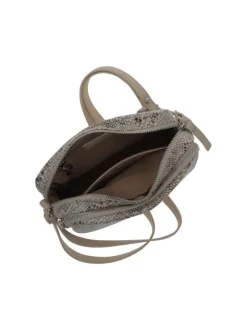 Sac à bandoulière beige animalier avec un patch de la marque à l'avant