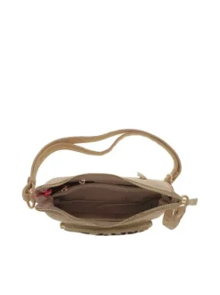 Sac bandoulière beige avec motif léopard sur la poche avant