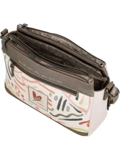 Sac à bandoulière beige à motifs avec une bandoulière réglable amovible