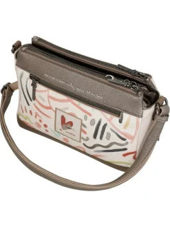 Sac à bandoulière beige à motifs avec une bandoulière réglable amovible