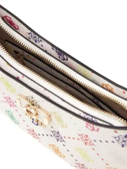 Sac à bandoulière blanc forme banane orné d'un motif monogramme