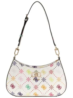 Sac à bandoulière blanc forme banane orné d'un motif monogramme