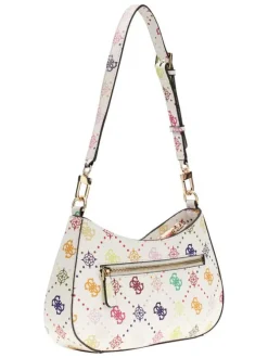 Sac à bandoulière blanc forme banane orné d'un motif monogramme