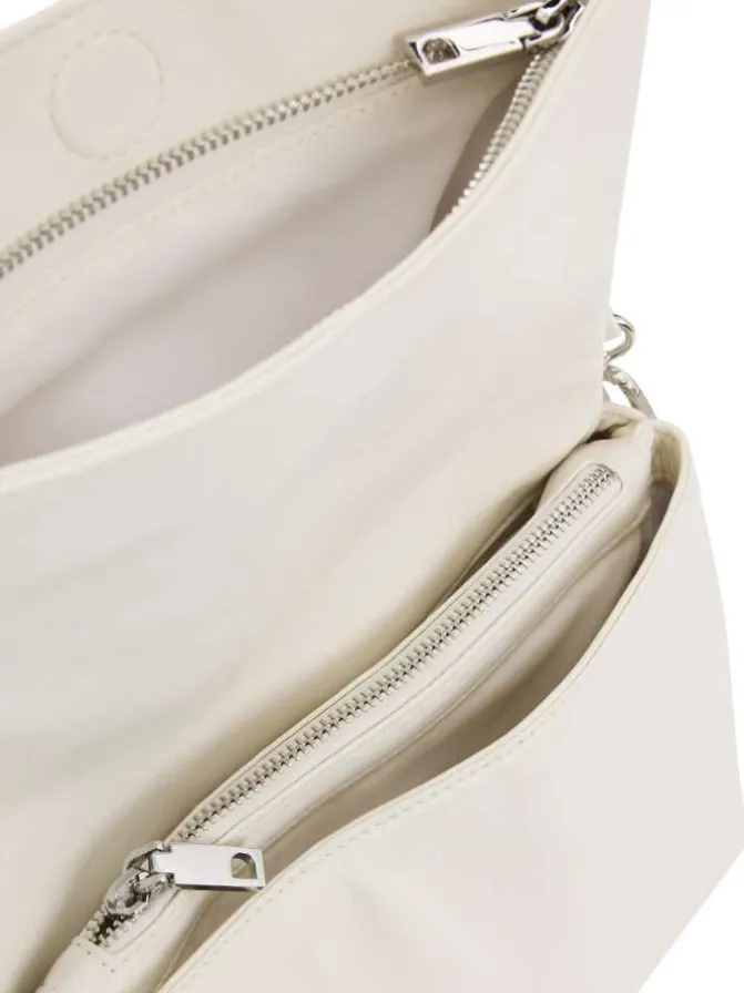 Sac bandoulière blanc uni muni d'une anse bicolore à cordons