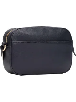 Sac à bandoulière bleu marine uni effet grain avec zip de fermeture doré