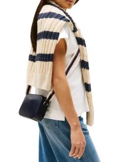 Sac à bandoulière bleu marine uni effet grain avec zip de fermeture doré