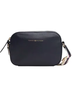 Sac à bandoulière bleu marine uni effet grain avec zip de fermeture doré