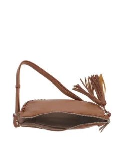 Sac bandoulière camel uni avec poche zippée et patch avec logo
