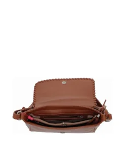 Sac bandoulière camel uni avec pression et patch du logo de la marque