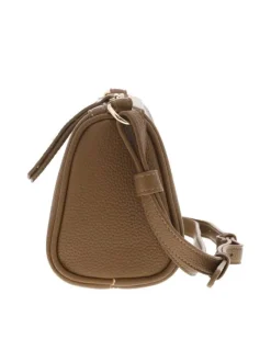 Sac bandoulière camel uni avec un zip et logo de la marque