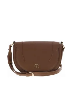 Sac bandoulière chocolat uni à pression et à zip avec logo gravé