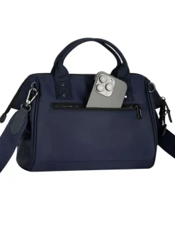 Sac à bandoulière Crossbody Medium Nara marine uni avec des logos marron