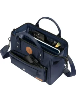 Sac à bandoulière Crossbody Medium Nara marine uni avec des logos marron
