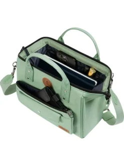 Sac à bandoulière Crossbody Medium Tampa vert uni avec des logos marron