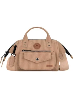 Sac à bandoulière Crossbody Small Luxor beige uni avec logo marron embossé
