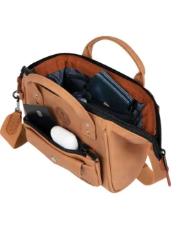 Sac à bandoulière Crossbody Small Moscow camel uni avec logo marron embossé