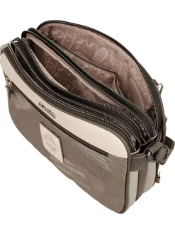 Sac à bandoulière écru imprimé avec des emplacements intérieurs zippés