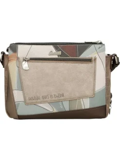 Sac à bandoulière écru imprimé avec plusieurs compartiments zippés