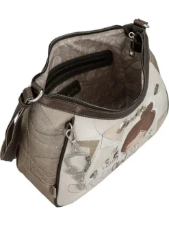 Sac à bandoulière écru imprimé avec une fermeture zippée sur le dessus