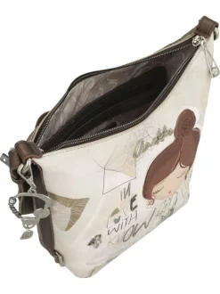 Sac à bandoulière écru imprimé avec une poche arrière zippée