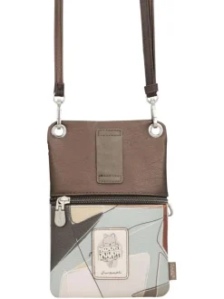 Sac bandoulière écru imprimé avec un logo métallique de la marque à l'avant