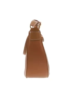 Sac à bandoulière demi-lune camel uni avec des poches zippées