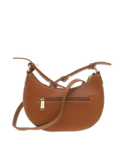 Sac à bandoulière demi-lune camel uni avec des poches zippées