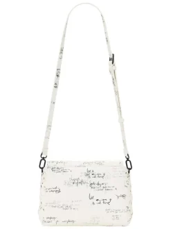 Sac bandoulière en coton blanc à imprimé avec un rabat et un zip