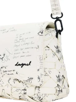 Sac bandoulière en coton blanc à imprimé avec un rabat et un zip