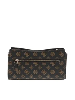 Sac à bandoulière marron avec monogrammes beiges all-over et zippé
