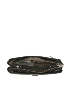 Sac à bandoulière marron avec monogrammes beiges all-over et zippé
