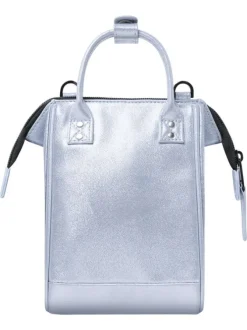 Sac à bandoulière Nano Fidji argent brillant avec 2 anses et 1 zip