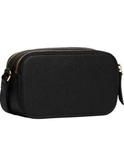 Sac à bandoulière noir aspect grainé pourvu de fermetures zippées