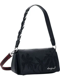 Sac bandoulière noir avec des motifs floraux avec une anse