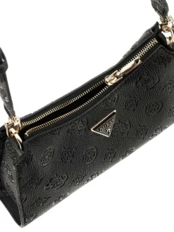 Sac bandoulière noir avec monogrammes gravés et logo métallique
