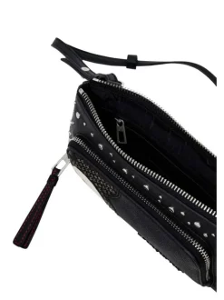 Sac bandoulière noir effet cuir avec poches zippées et visage de Mickey brodé