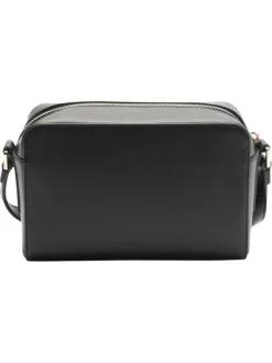 Sac à bandoulière noir en maille lisse pourvu d'une fermeture zippée