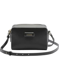 Sac à bandoulière noir en maille lisse pourvu d'une fermeture zippée