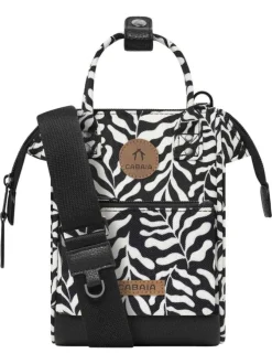 Sac à bandoulière noir et blanc motif végétal pourvu d'une fermeture zippée