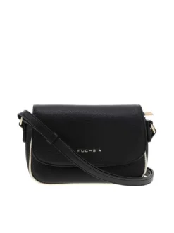 Sac à bandoulière noir et doré uni en simili cuir avec logo embossé