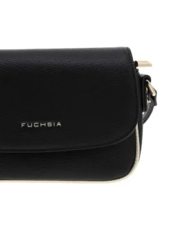 Sac à bandoulière noir et doré uni en simili cuir avec logo embossé