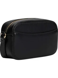 Sac à bandoulière noir pourvu du nom de la marque doré embossé