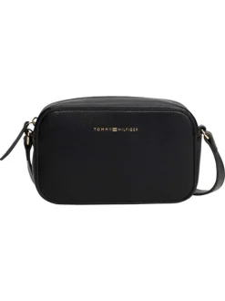 Sac à bandoulière noir pourvu du nom de la marque doré embossé